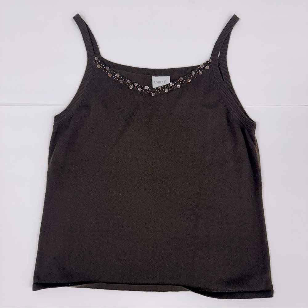 CHICOS Brown Dazzling Loralee Beaded Sequins Sleeveless Tank 12 14 (Chicos 3)